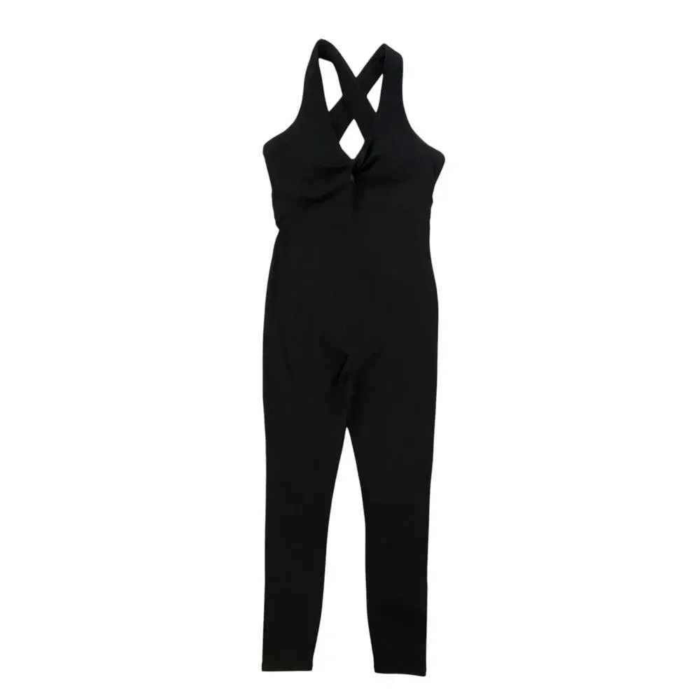 NWT Fabletics Pure Luxe Oasis Twist Front Pocket 7/8 Jumpsuit - Black - Size S - Picture 3 of 9